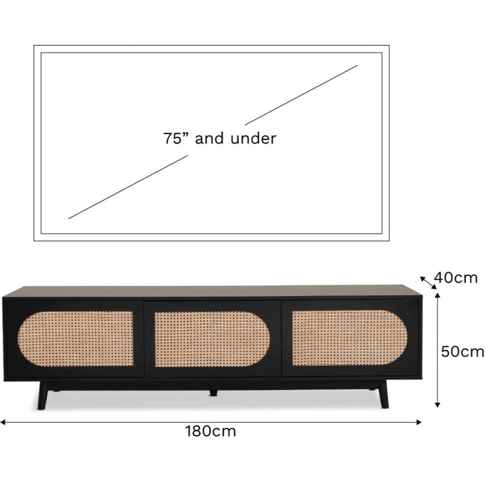 Handmade Crafted Cane TV Table  - Black