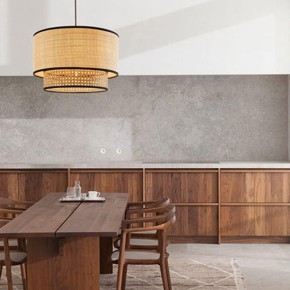 Artisanal Boho Rattan Light Fixture