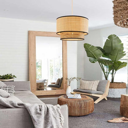 Artisanal Boho Rattan Light Fixture