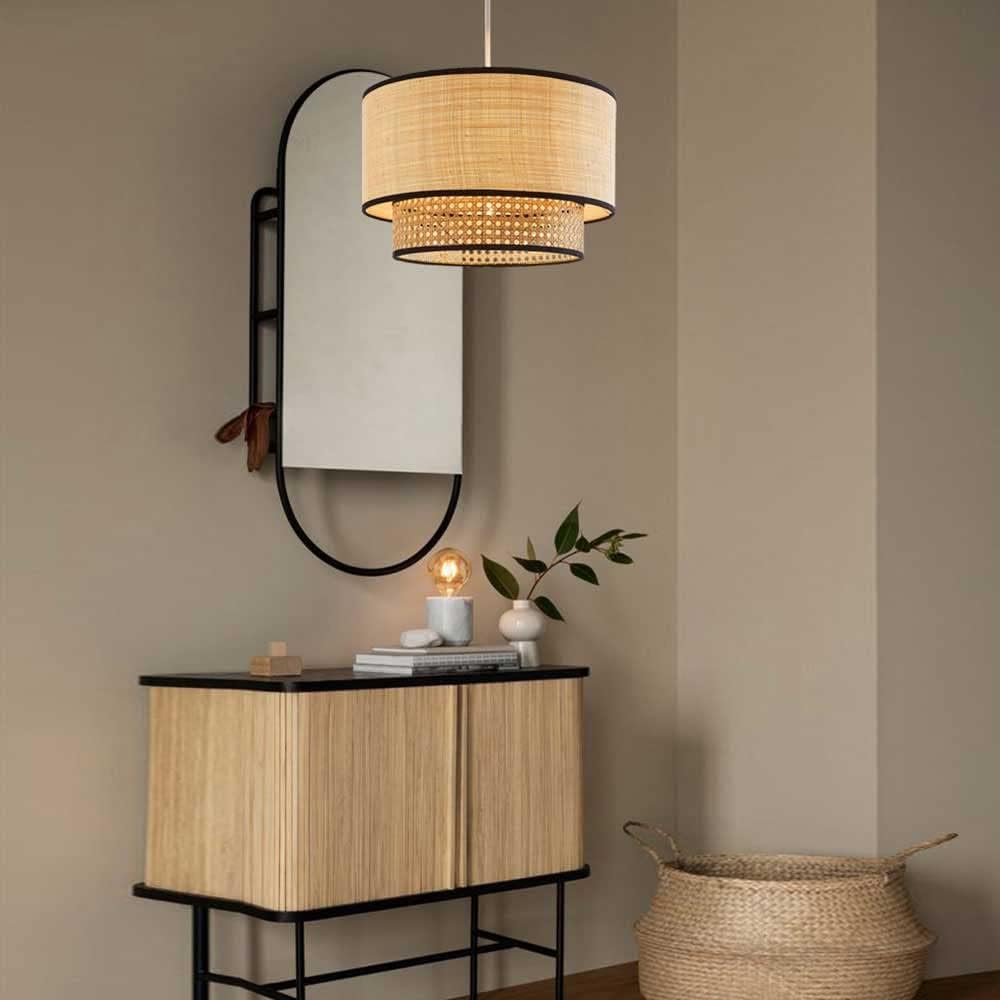 Artisanal Boho Rattan Light Fixture