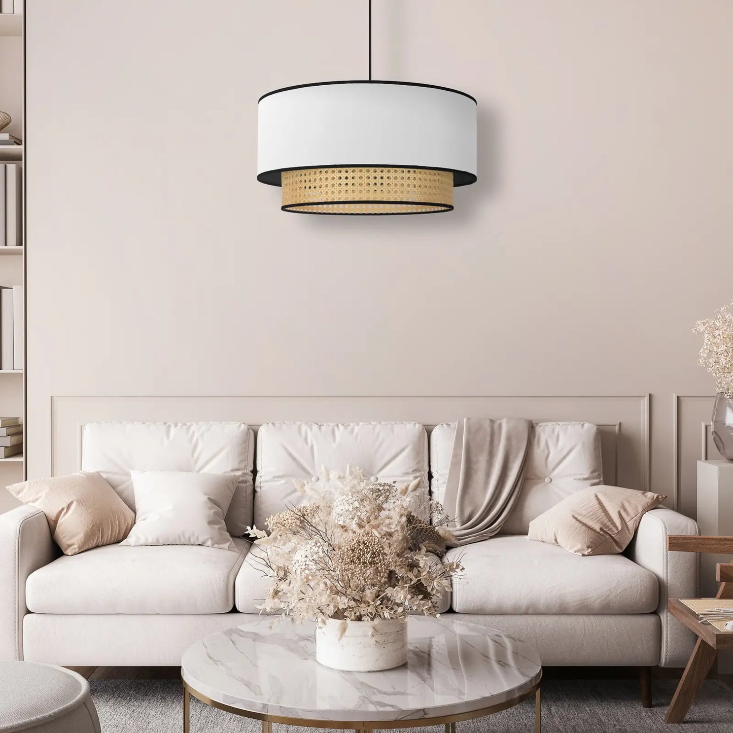 Boho Chic Cane and Rattan Ceiling Lamp