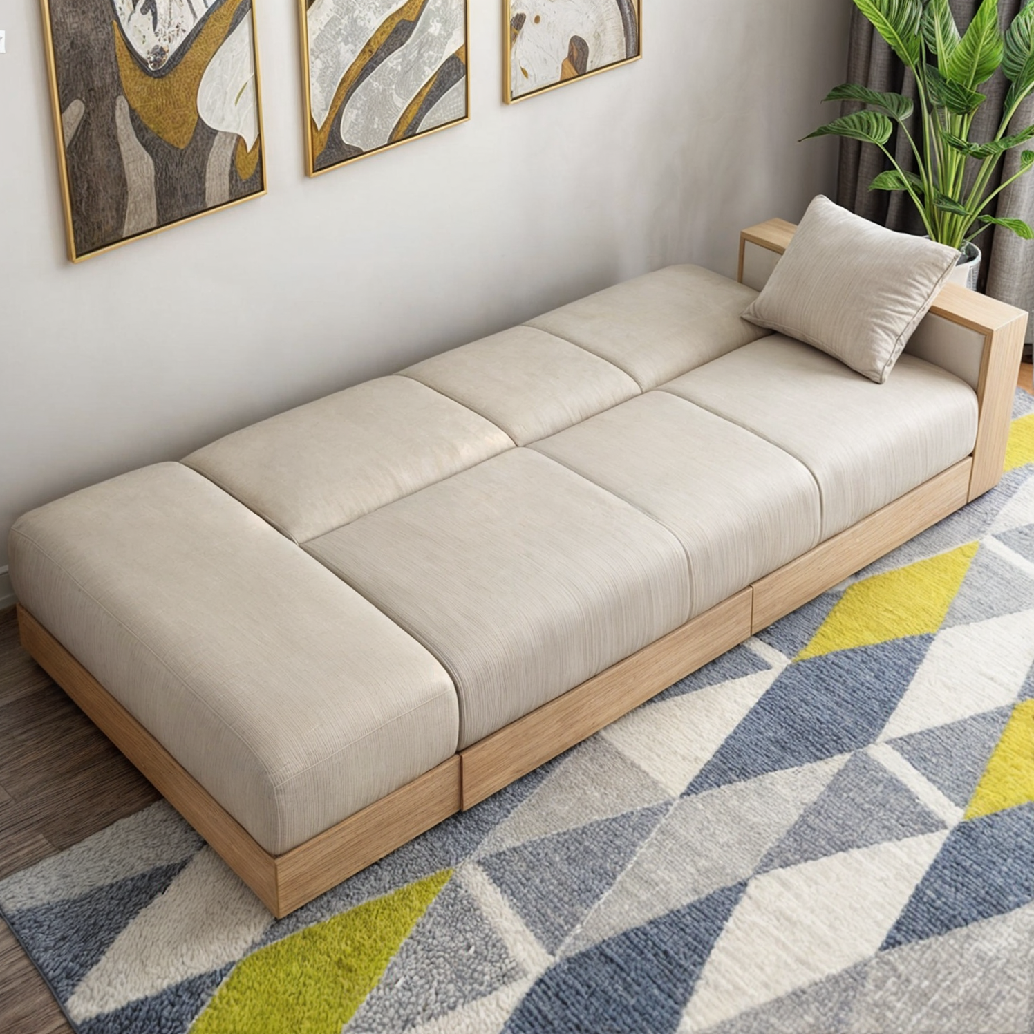 White Modern Full Sleeper Convertible Sofa with Storage