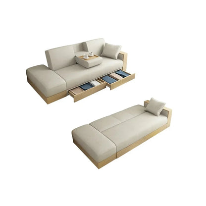 White Modern Full Sleeper Convertible Sofa with Storage