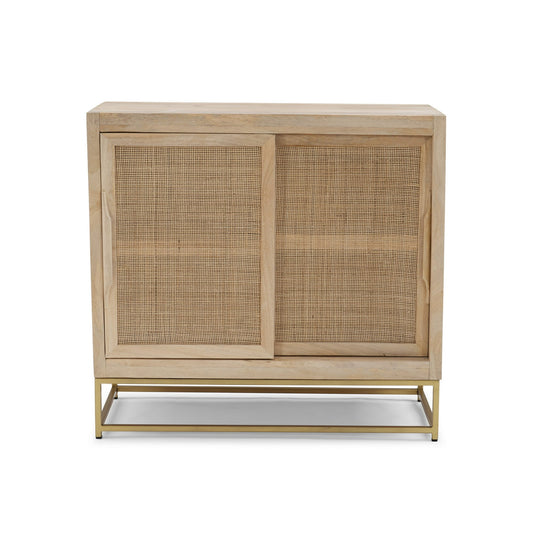 Janie Rattan Sliding Doors Cabinet with Shelves