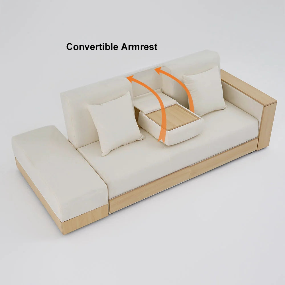 White Modern Full Sleeper Convertible Sofa with Storage